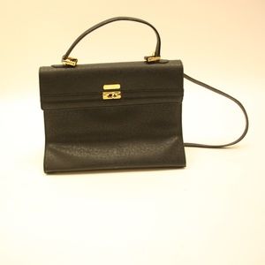 St john black pebbled texture leather turnlock